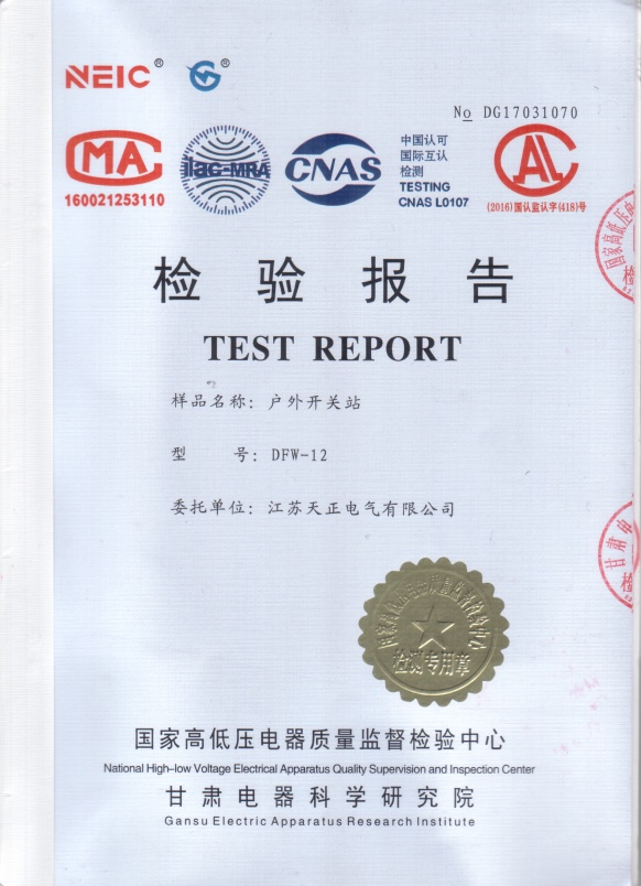 戶(hù)外開(kāi)關(guān)上DFW-12 檢驗報告